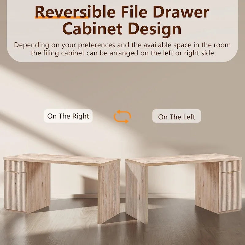 60 Modern Executive Desk, Wood Home Office Desk, Fluted Computer Desk