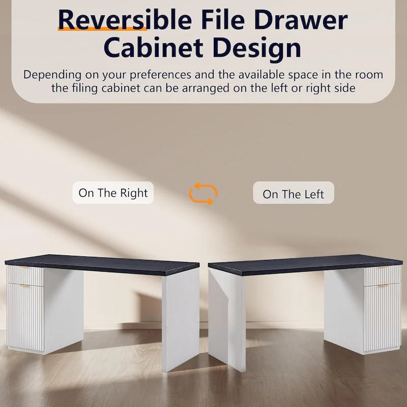 60 Modern Executive Desk, Wood Home Office Desk, Fluted Computer Desk