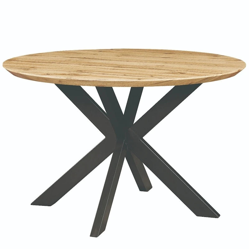47 Modern Round Wood Dining Table With X-Cross Geometric Metal Base for Dining Room & Kitchen