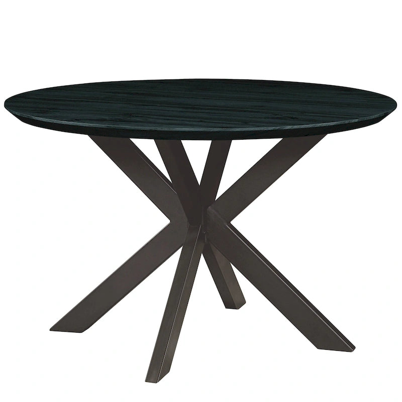 47 Modern Round Wood Dining Table With X-Cross Geometric Metal Base for Dining Room & Kitchen