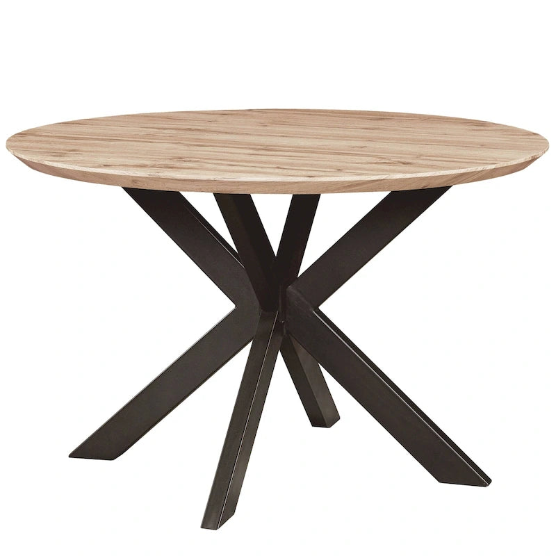47 Modern Round Wood Dining Table With X-Cross Geometric Metal Base for Dining Room & Kitchen