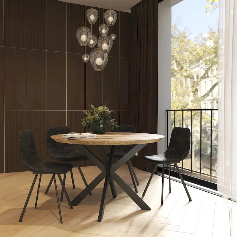 47 Modern Round Wood Dining Table With X-Cross Geometric Metal Base for Dining Room & Kitchen