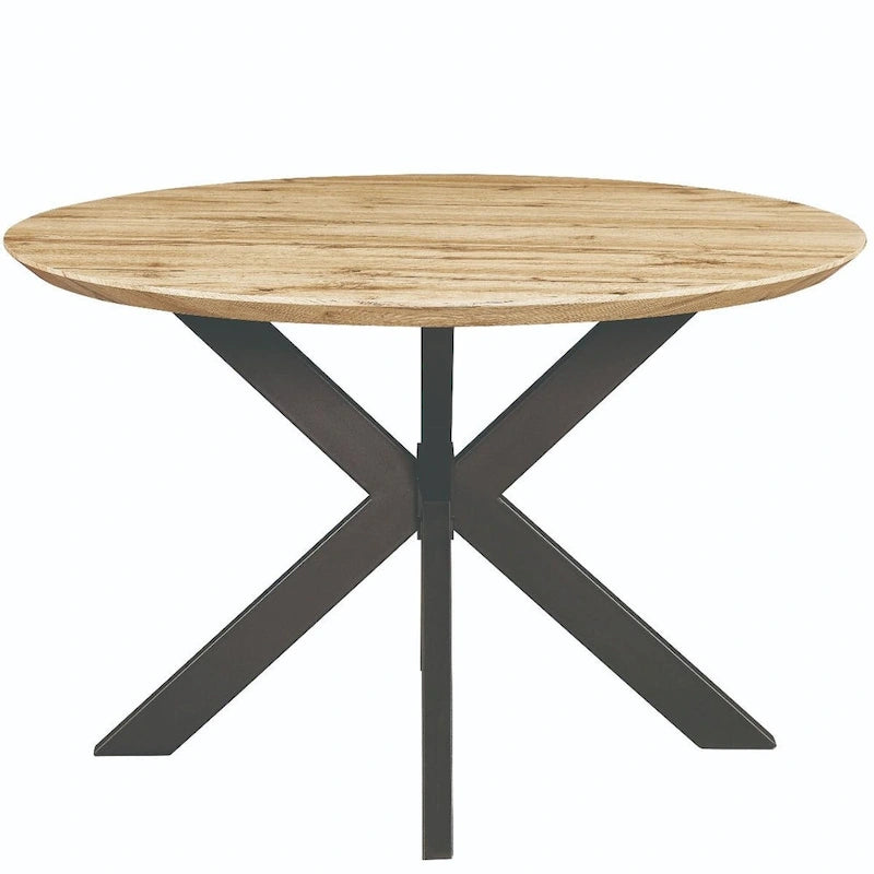 47 Modern Round Wood Dining Table With X-Cross Geometric Metal Base for Dining Room & Kitchen