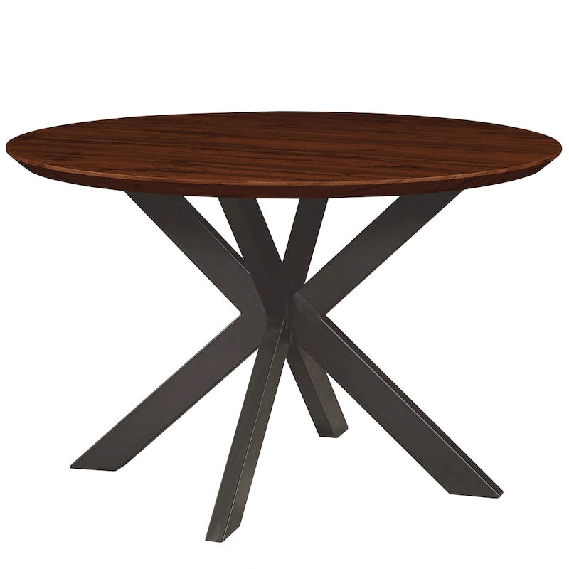 47 Modern Round Wood Dining Table With X-Cross Geometric Metal Base for Dining Room & Kitchen