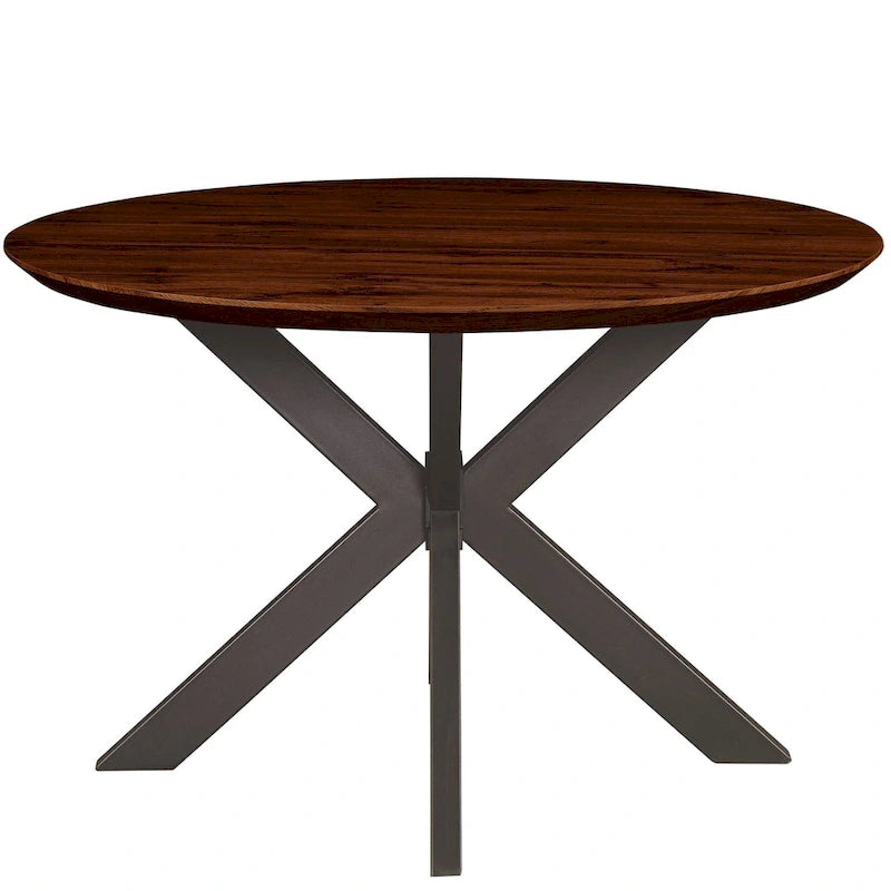 47 Modern Round Wood Dining Table With X-Cross Geometric Metal Base for Dining Room & Kitchen