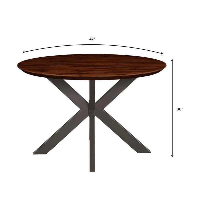 47 Modern Round Wood Dining Table With X-Cross Geometric Metal Base for Dining Room & Kitchen