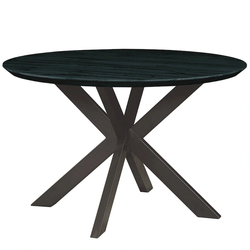 47 Modern Round Wood Dining Table With X-Cross Geometric Metal Base for Dining Room & Kitchen