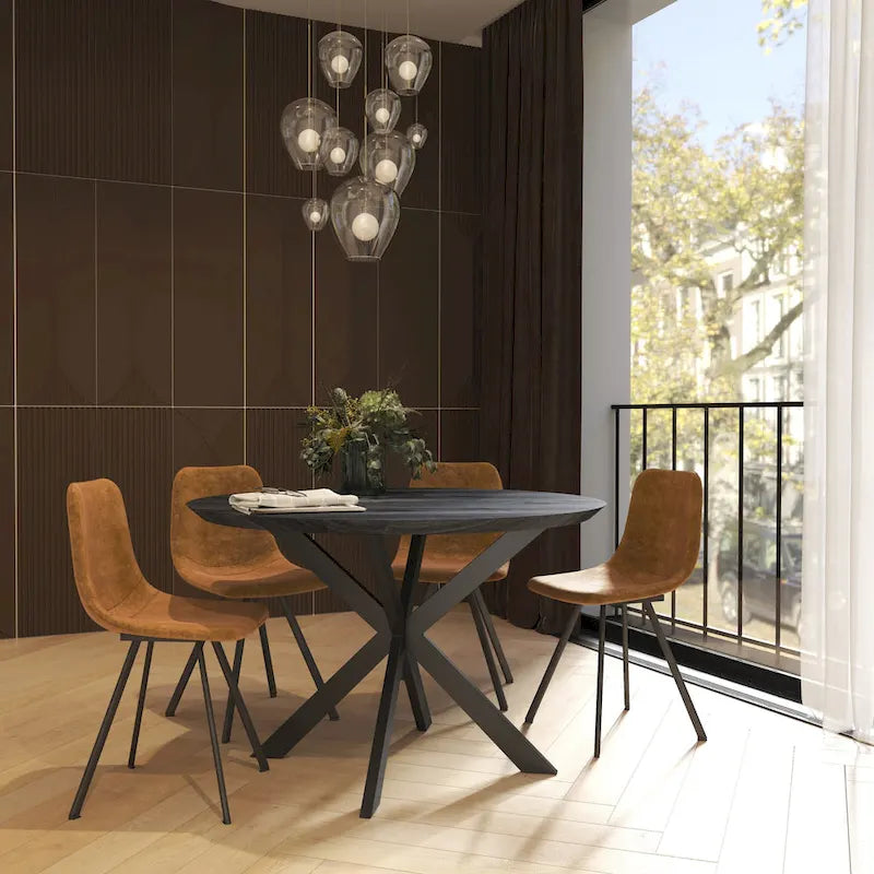 47 Modern Round Wood Dining Table With X-Cross Geometric Metal Base for Dining Room & Kitchen