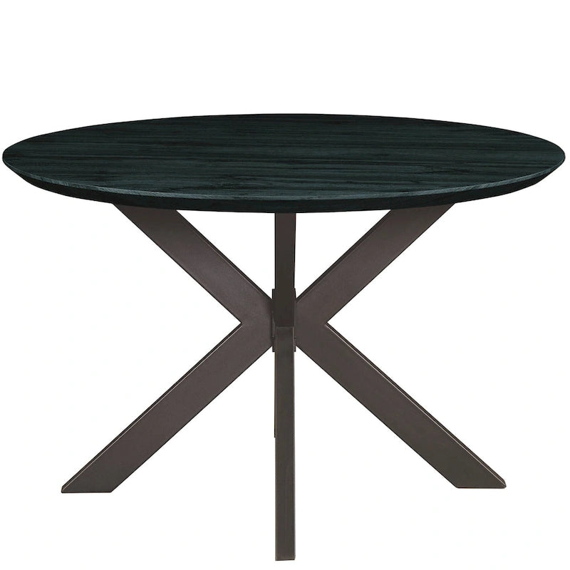 47 Modern Round Wood Dining Table With X-Cross Geometric Metal Base for Dining Room & Kitchen