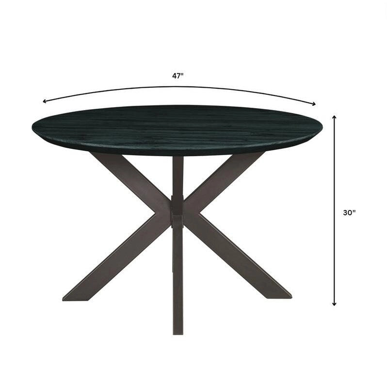 47 Modern Round Wood Dining Table With X-Cross Geometric Metal Base for Dining Room & Kitchen