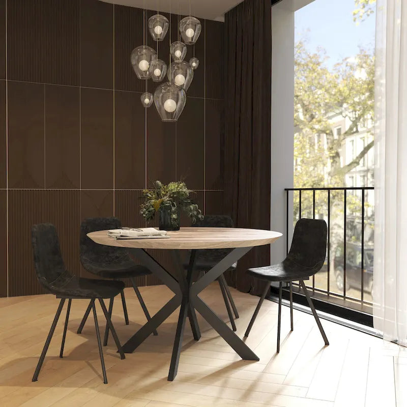 47 Modern Round Wood Dining Table With X-Cross Geometric Metal Base for Dining Room & Kitchen