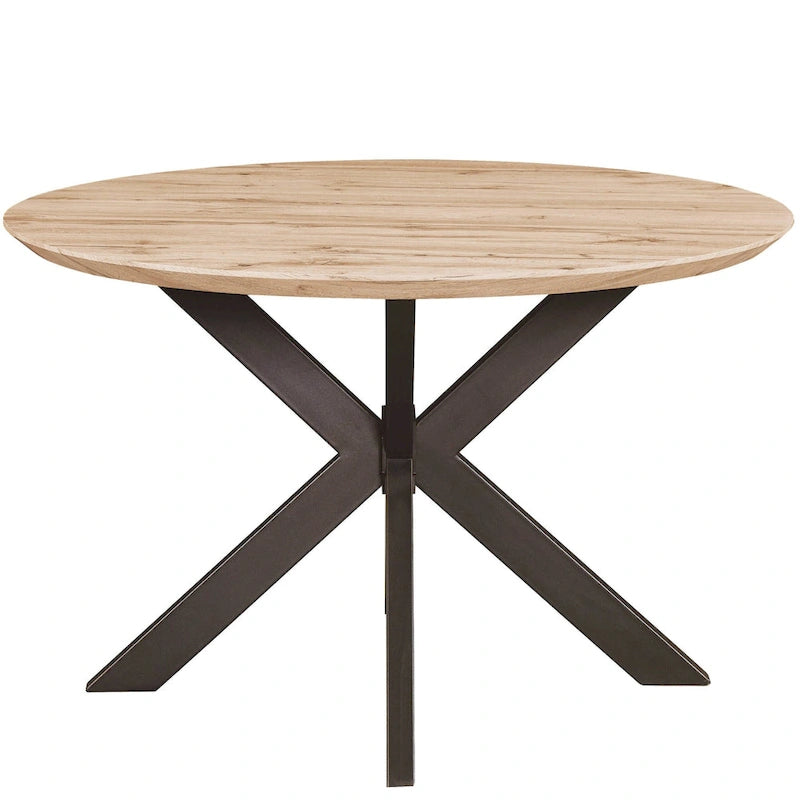 47 Modern Round Wood Dining Table With X-Cross Geometric Metal Base for Dining Room & Kitchen