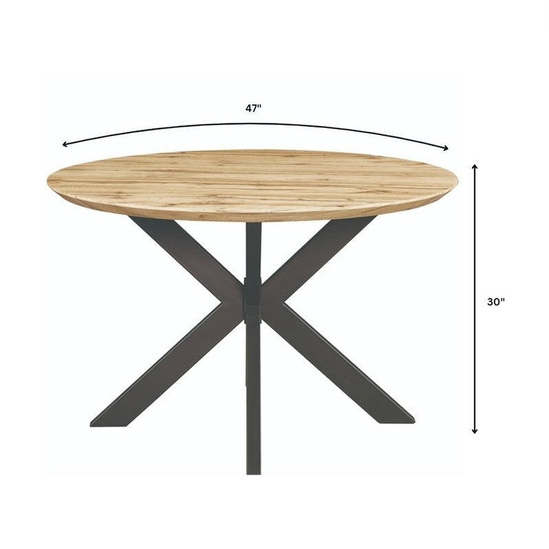 47 Modern Round Wood Dining Table With X-Cross Geometric Metal Base for Dining Room & Kitchen