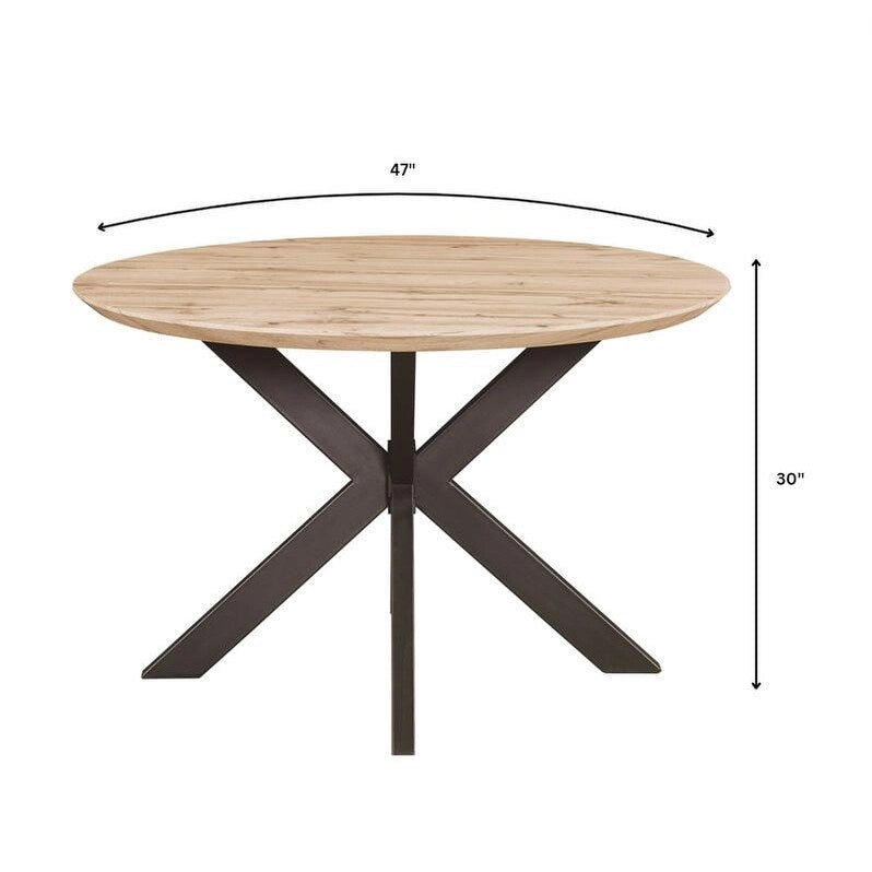 47 Modern Round Wood Dining Table With X-Cross Geometric Metal Base for Dining Room & Kitchen