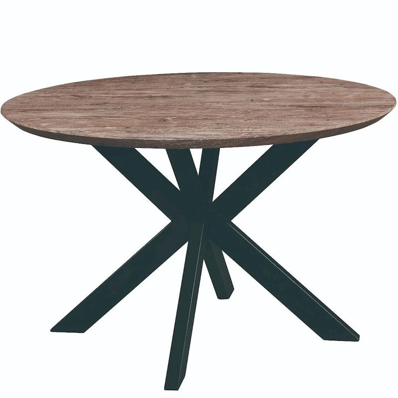 47 Modern Round Wood Dining Table With X-Cross Geometric Metal Base for Dining Room & Kitchen