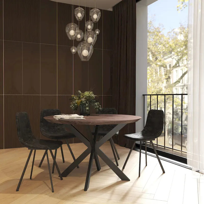 47 Modern Round Wood Dining Table With X-Cross Geometric Metal Base for Dining Room & Kitchen