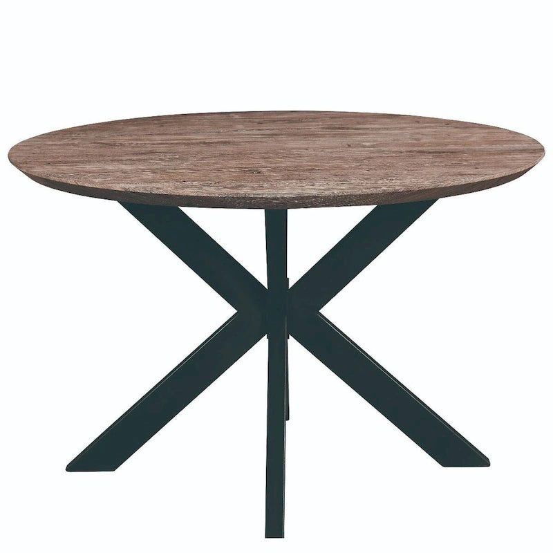 47 Modern Round Wood Dining Table With X-Cross Geometric Metal Base for Dining Room & Kitchen