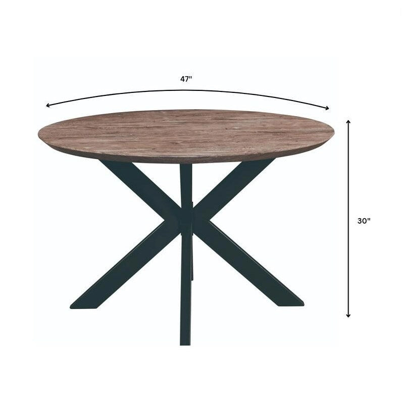 47 Modern Round Wood Dining Table With X-Cross Geometric Metal Base for Dining Room & Kitchen