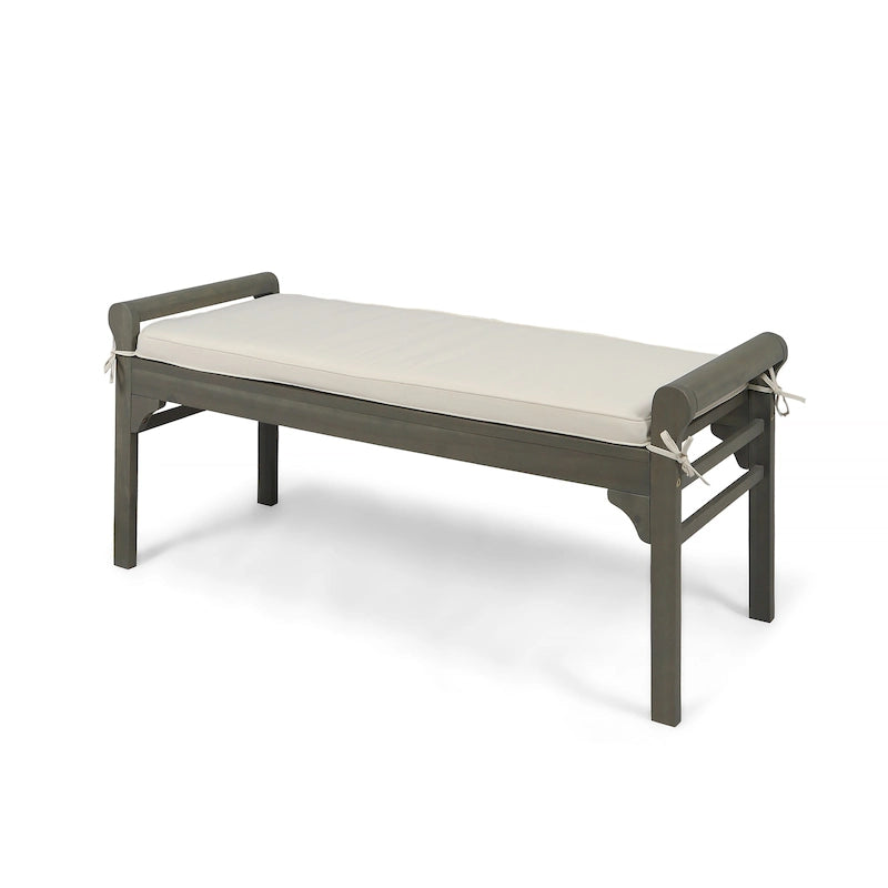 Rustic Acacia Wood Bench with Cushion