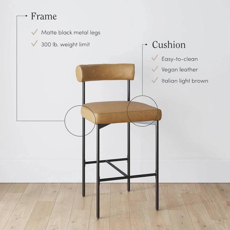 Counter Height Barstool or Dining Chair with Back and Upholstered Cushion