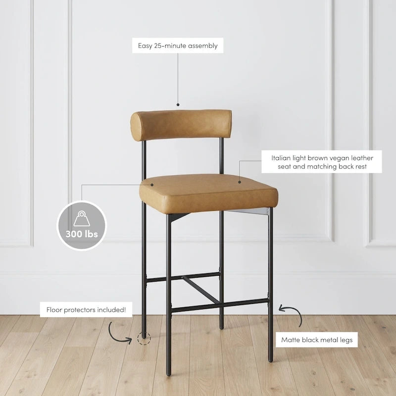 Counter Height Barstool or Dining Chair with Back and Upholstered Cushion