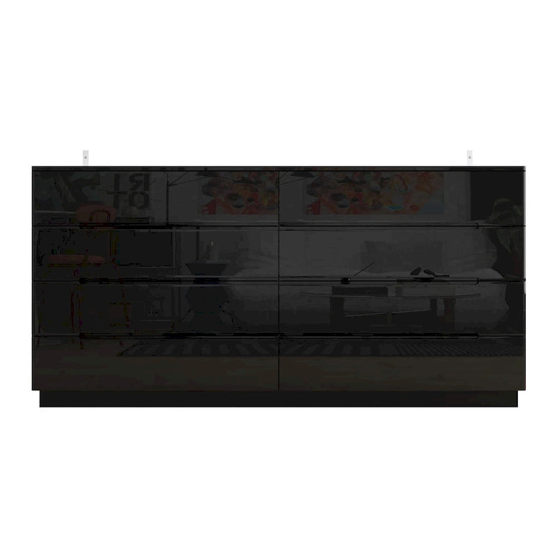 8 Drawer Double Dresser Dresser w/High Gloss Drawers Dual Chest Light