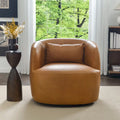 Modern Top Grain Genuine Leather Swivel Armchair with Pillow