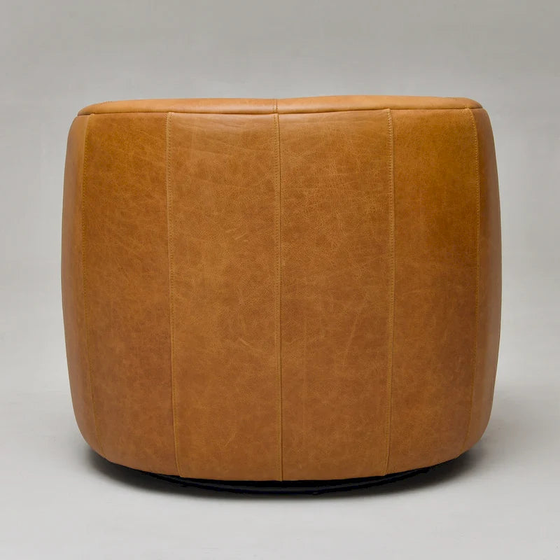 Modern Top Grain Genuine Leather Swivel Armchair with Pillow