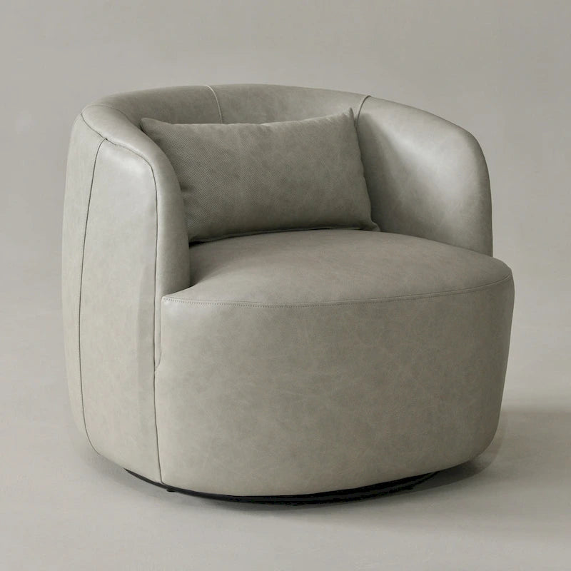 Modern Top Grain Genuine Leather Swivel Armchair with Pillow
