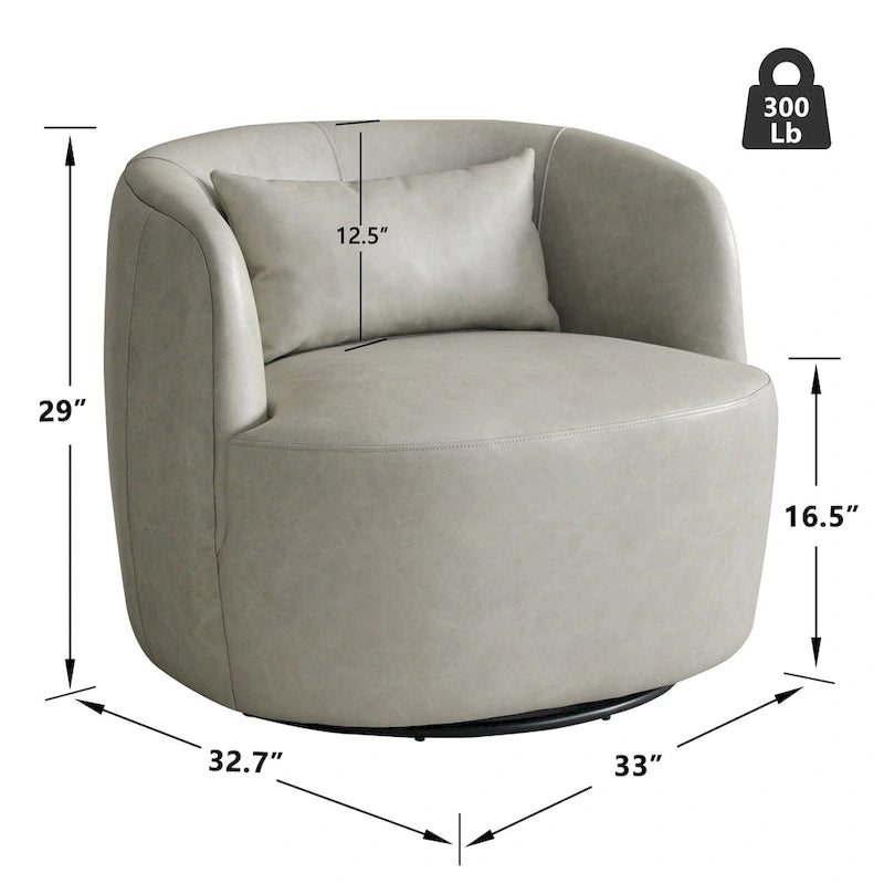 Modern Top Grain Genuine Leather Swivel Armchair with Pillow