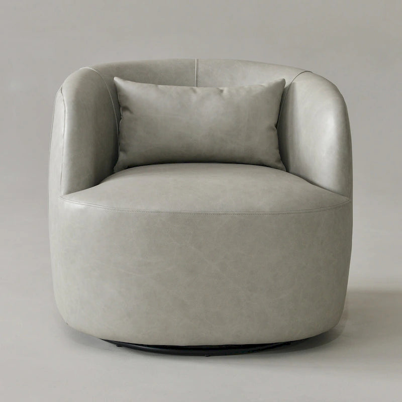 Modern Top Grain Genuine Leather Swivel Armchair with Pillow