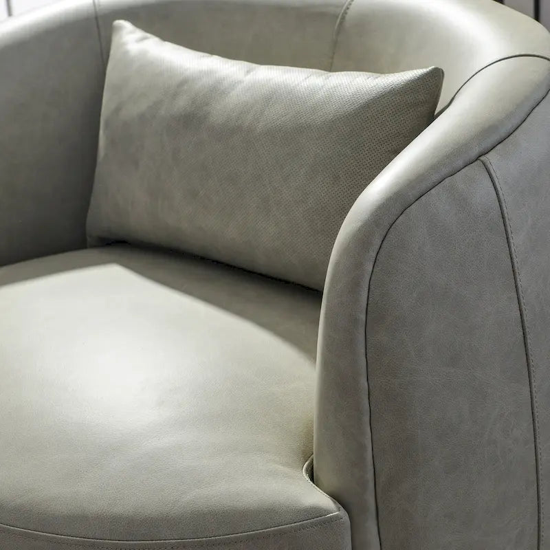 Modern Top Grain Genuine Leather Swivel Armchair with Pillow