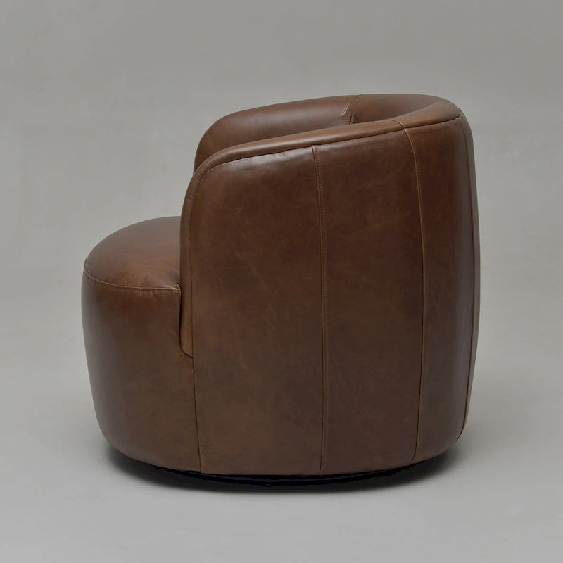 Modern Top Grain Genuine Leather Swivel Armchair with Pillow