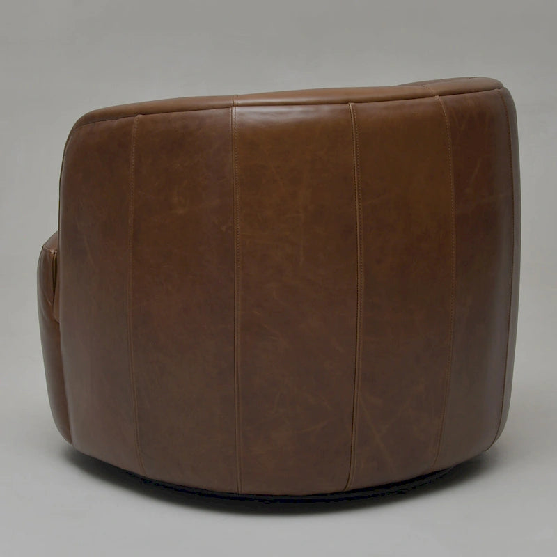 Modern Top Grain Genuine Leather Swivel Armchair with Pillow