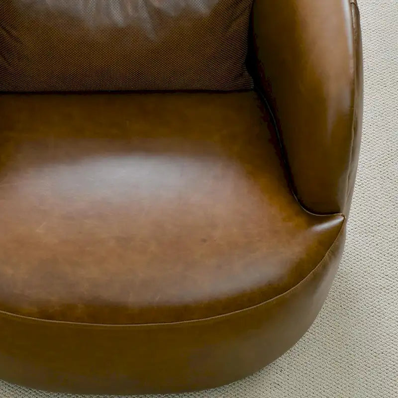 Modern Top Grain Genuine Leather Swivel Armchair with Pillow