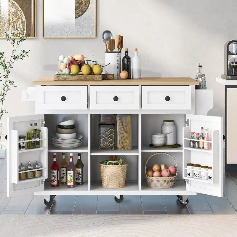 Drop-Leaf Counter top Kitchen Cart ,Kitchen Island with 3 Drawers