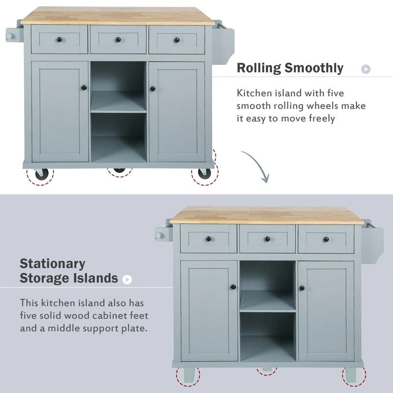 Drop-Leaf Counter top Kitchen Cart ,Kitchen Island with 3 Drawers