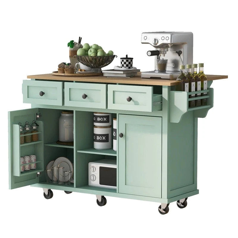 Drop-Leaf Counter top Kitchen Cart ,Kitchen Island with 3 Drawers