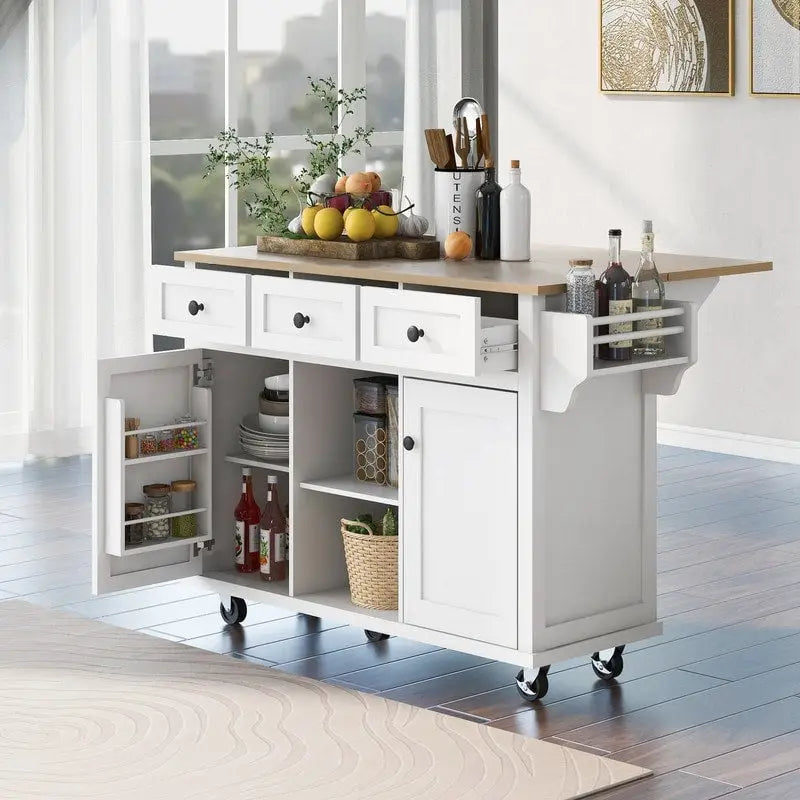 Drop-Leaf Counter top Kitchen Cart ,Kitchen Island with 3 Drawers