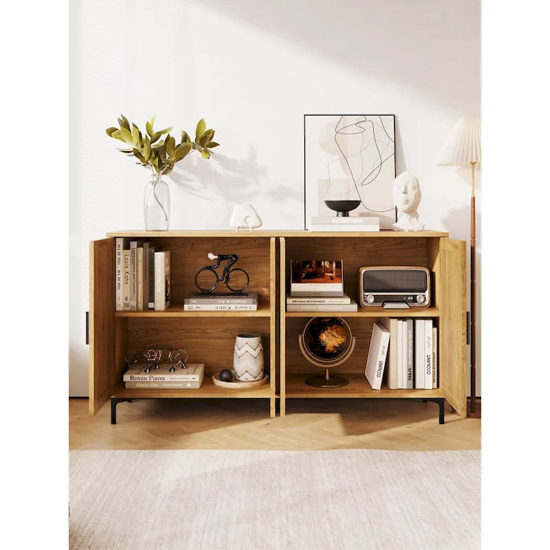 Buffet Table Kitchen Sideboard with Rattan Decorated Doors
