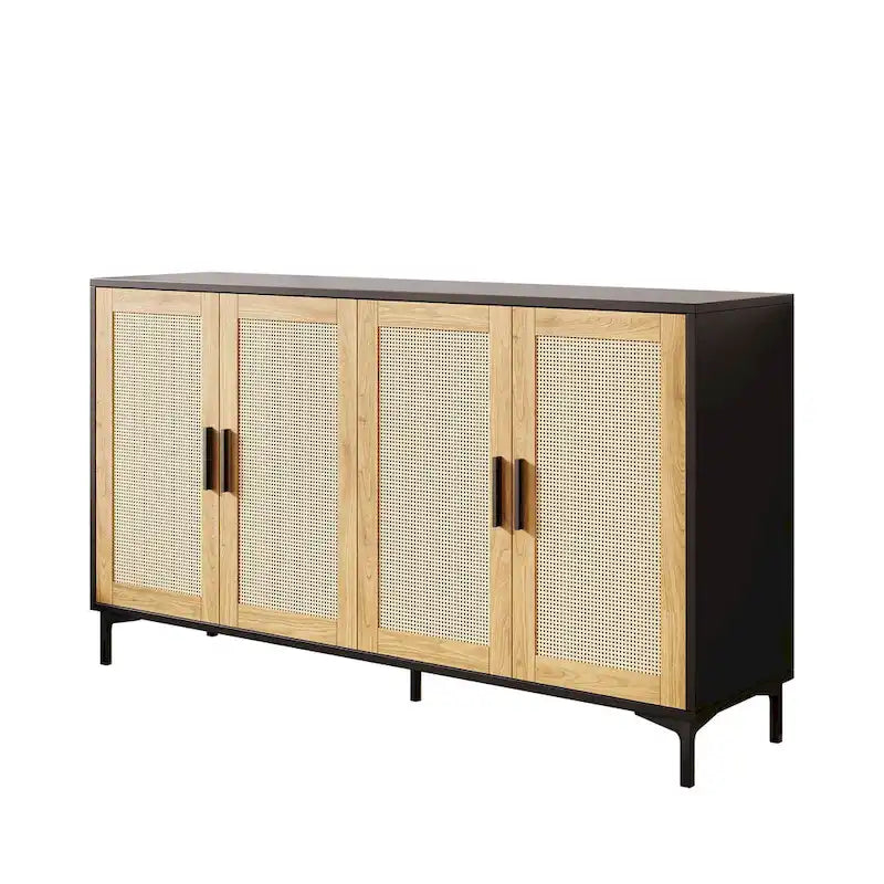 Buffet Table Kitchen Sideboard with Rattan Decorated Doors