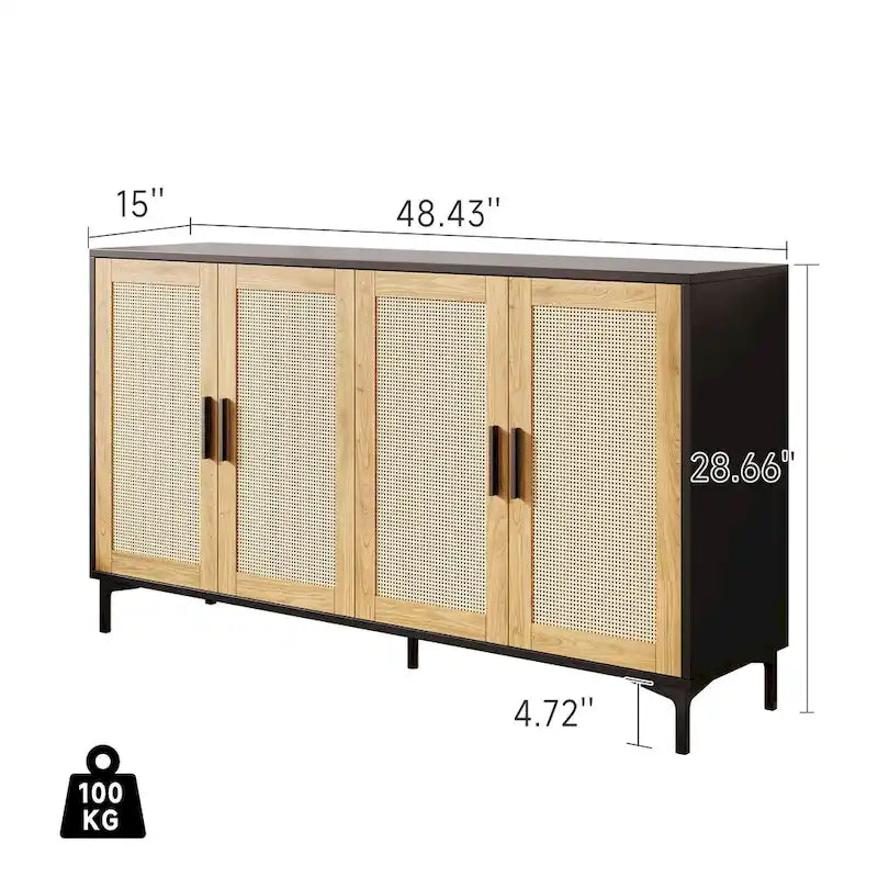 Buffet Table Kitchen Sideboard with Rattan Decorated Doors