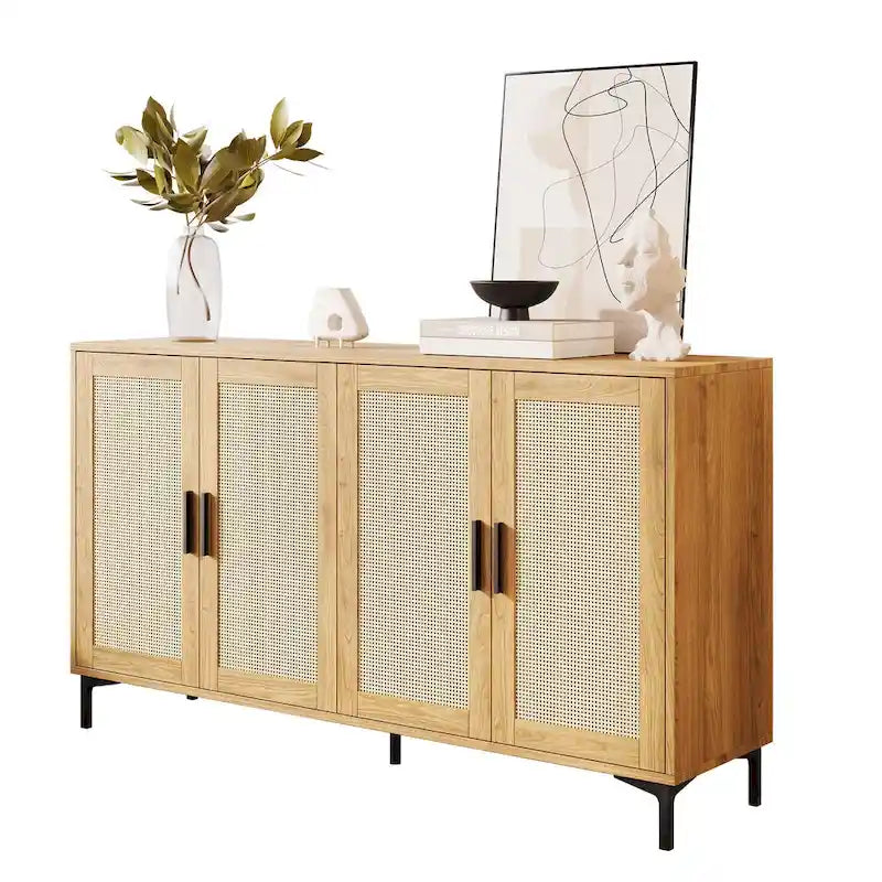 Buffet Table Kitchen Sideboard with Rattan Decorated Doors