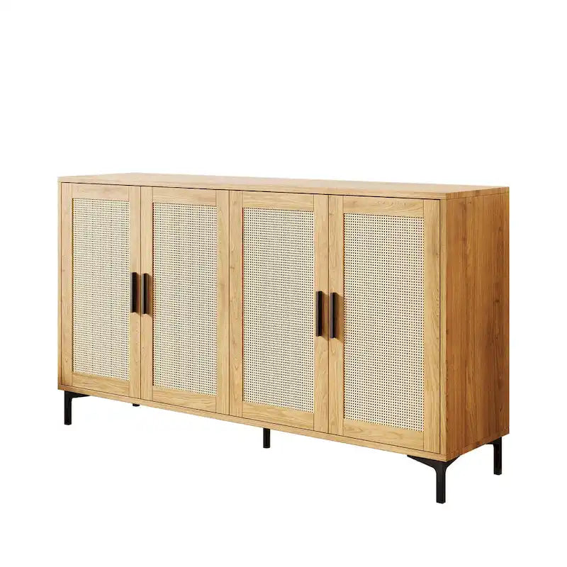 Buffet Table Kitchen Sideboard with Rattan Decorated Doors