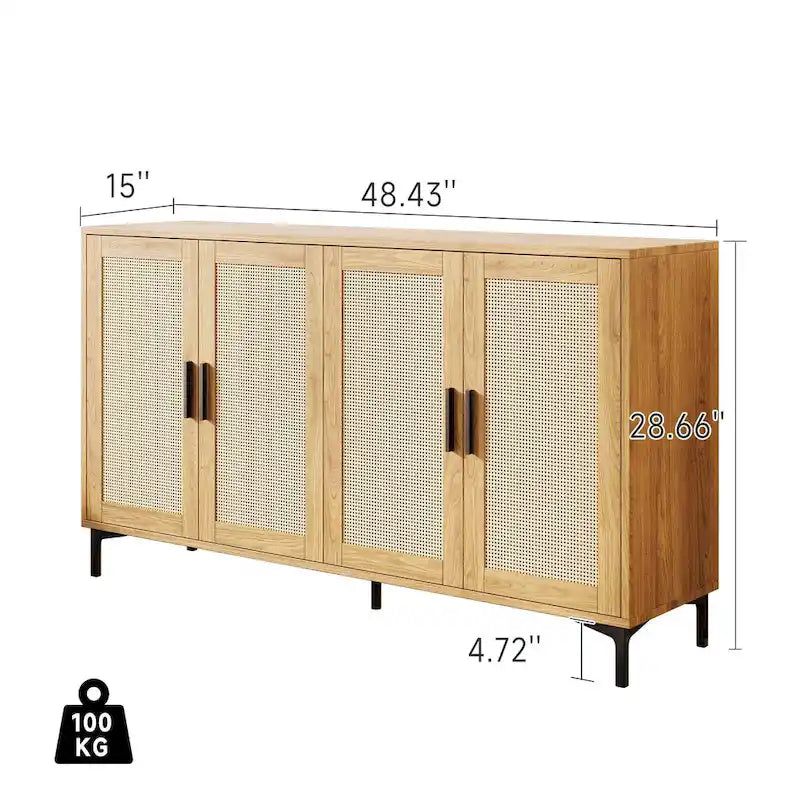 Buffet Table Kitchen Sideboard with Rattan Decorated Doors