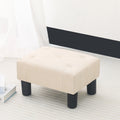 Button Tufted Linen Foot Stool Rectangular Small Ottoman