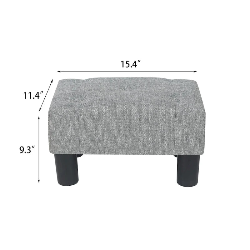Button Tufted Linen Foot Stool Rectangular Small Ottoman