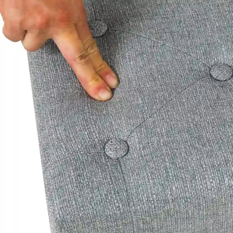 Button Tufted Linen Foot Stool Rectangular Small Ottoman