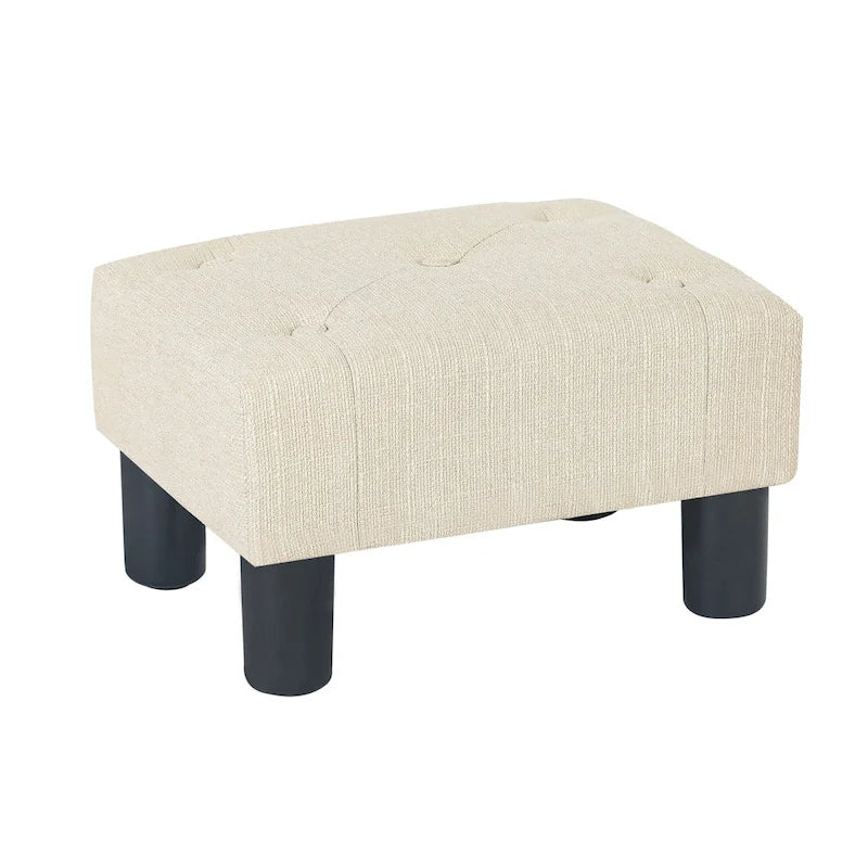 Button Tufted Linen Foot Stool Rectangular Small Ottoman