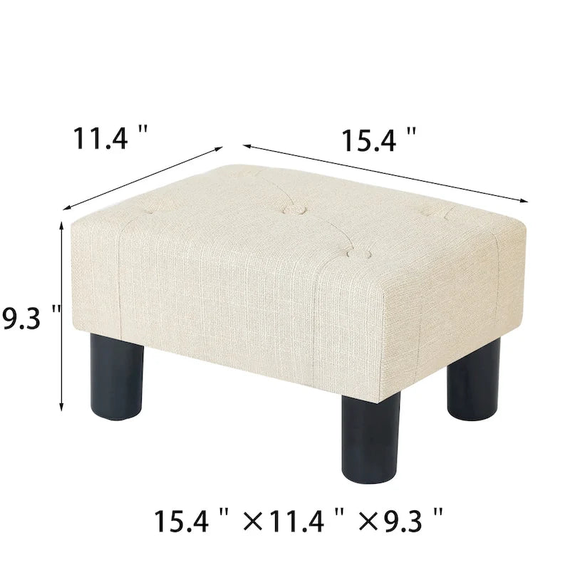 Button Tufted Linen Foot Stool Rectangular Small Ottoman